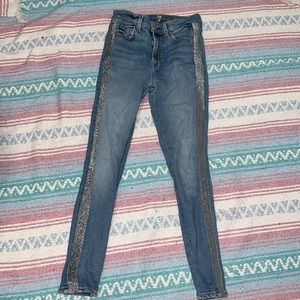 7 for all mankind high waisted skinny jeans with silver side stripes